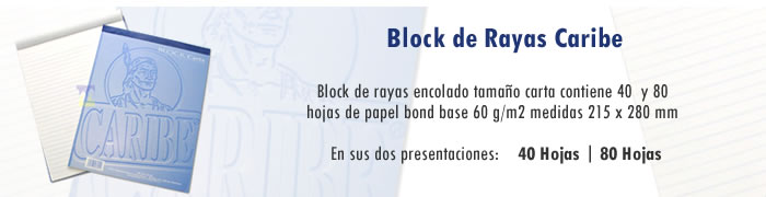 Venta de Block de Rayas Caribe de 40 y 80 Hojas, encaladao de tama�o carta en MegaOffice.com.ve